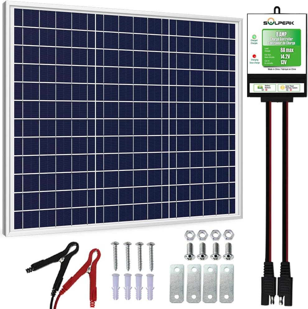 SOLPERK 30W Solar Panel，12V Solar Panel Charger Kit+8A Controller， Suitable for Automotive, Motorcycle, Boat, ATV, Marine, RV, Trailer, Powersports, Snowmobile etc. Various 12V Batteries. (30W Solar: Garden & Outdoor