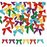 Meseey 2.5 Inch Satin Ribbon Twist Tie Bow 60 Pcs 6 Colors Pretied Premade Craft Bows for Treat Bags Gift Wrapping Basket Wedding Baby Shower Brithday Christmas Party(Rainbow)
