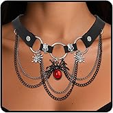 Sethexy Halloween Goth Black Choker Spider Pendant Collar Necklace Punk Circle Pu Leather Jewelry Gift Adjustable for Women