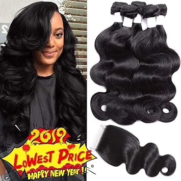 Flady Hair Brazilian Virgin Hair 3 Bundles With Closure Unprocessed 100 Human Hair Bundles With