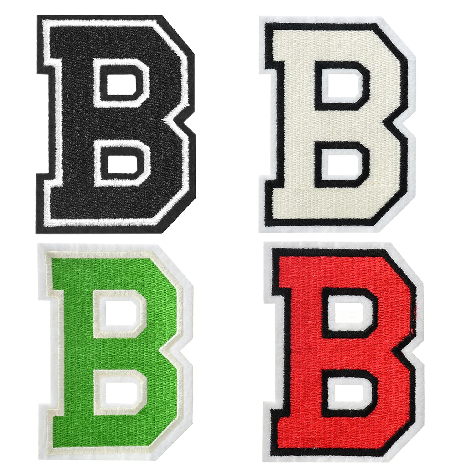 Photo 1 of ***SEE CLERK COMMENTS***ZLETTERY 4Pcs 3.14 inch Iron on Letter Patches 4 Colors Embroidered Alphabet Patches for Clothing Jackets Hats Backpacks Jeans Letter B