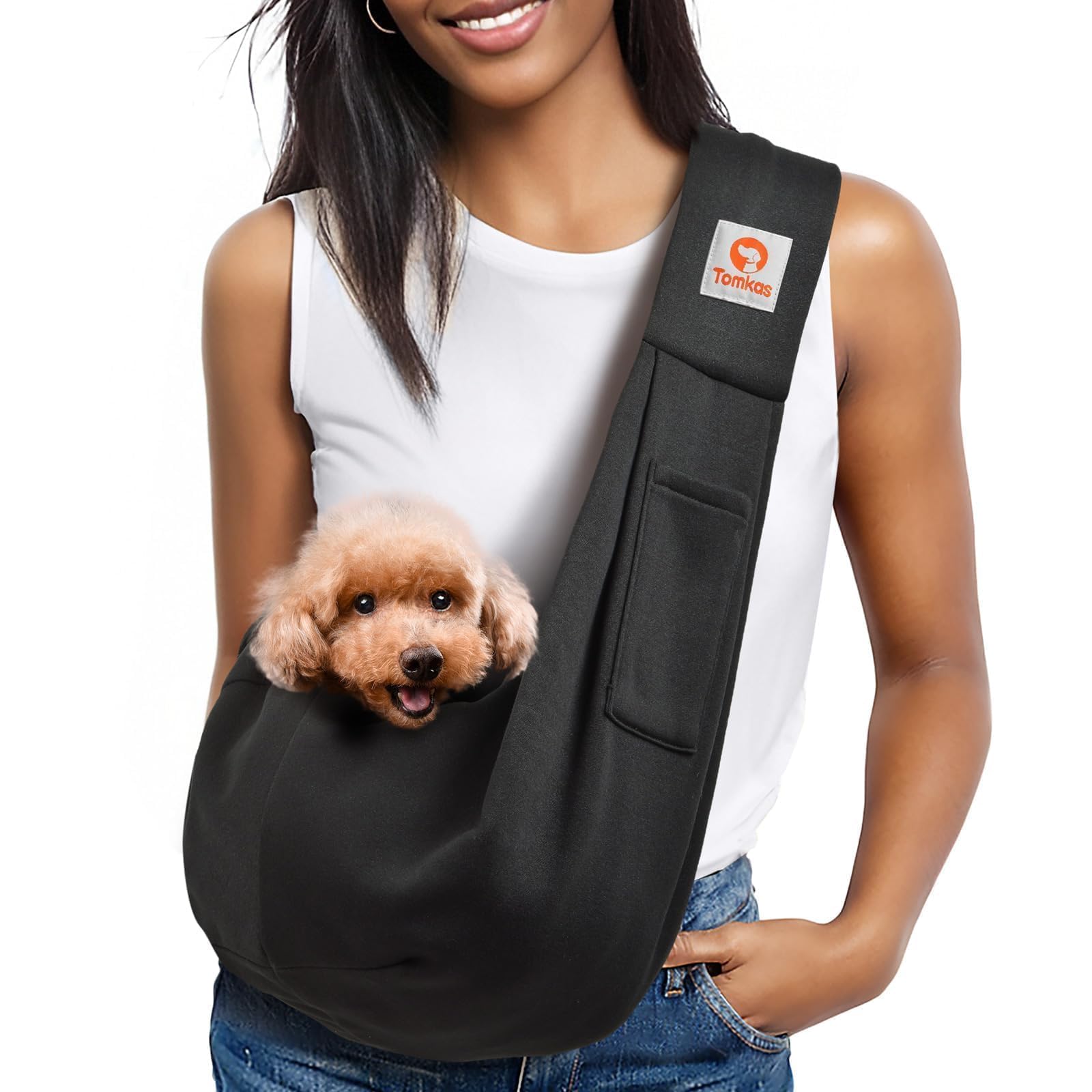 Photo 1 of Tomkas Small Dog Sling Carrier - Classic Pocket & Classic Strap - Wrap Carrier - for 3-10 lbs Pets(Black)