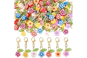CRAFTYMELODY 80Pcs Flower Stitch Markers Charms Handmade Polymer Clay Pendant Decorations Alloy Lobster Claw Clasps Charms Kn