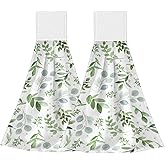 Vodbne Sage Green Kitchen Hand Towels with Hanging Loops Absorbent Dish Oven Towel, Fast Drying Hanging Towels Spring Decor for Home Kitchen Bathroom
