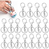 30 Pcs Lobster Claw Clasp Keychain, BetterJonny 30mm Metal Lobster Clasp Swivel Clasps Hook with Flat Split Ring Key Ring with Chain Ring Waist Buckle for DIY Key Chain Accessories(Silver)