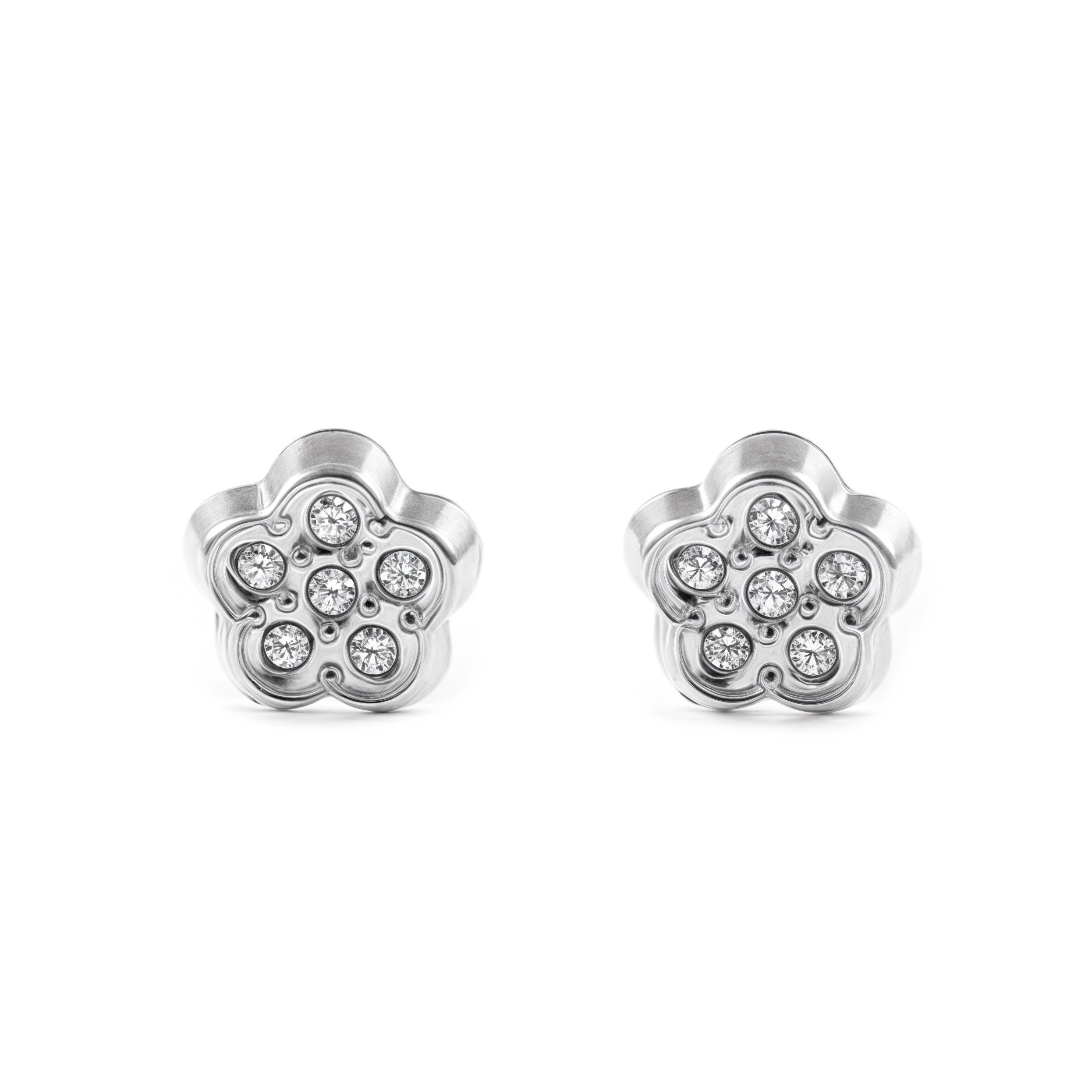 Mondepetit - 9ct White Gold Daisy Flower Cubic Zirconias Children's Baby Girls Earrings shine