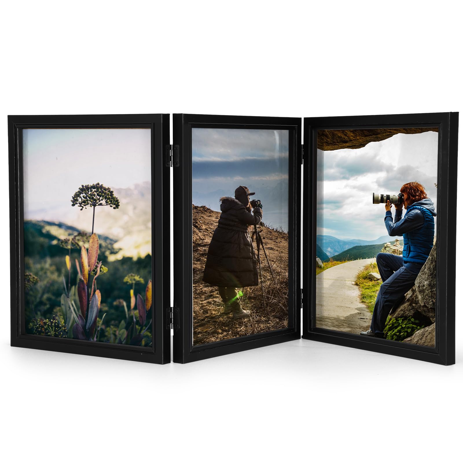 Photo 1 of Sintuff 8 x 10 Picture Frames Hinged Fold Photos Frame Collage Vertical with Acrylic Opening Wood Desk Photo Rustic Multiple Desk Family Picture Collage Wedding Supplies(3 Fold Style)