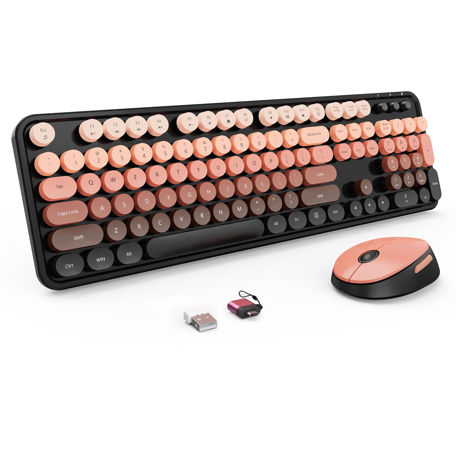 Photo 1 of ***(PARTS ONLY/ MAJOR DAMAGE/ NON FUNCTIONAL)***Nowlike Wireless Keyboard and Mouse Combo, Retro Typewriter Keyboard with Round Keycaps, Full-Size Ergonomic, Aurora Red, Ideal for Windows PC, Home, Office, and College