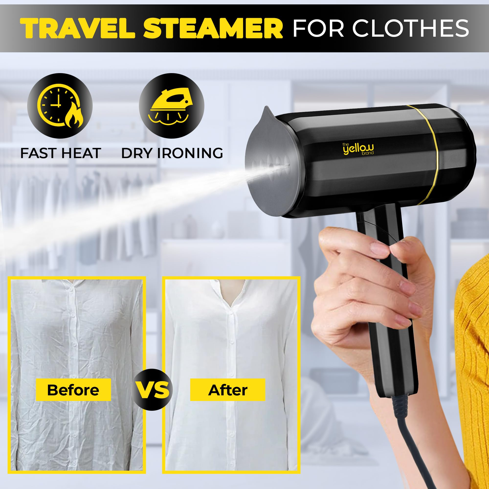 Travel Steamer for Clothes - Handheld Portable Garment Steamer - Foldable Mini Small Steam Iron Wrinkles Remover for Clothing - Fast Heat Up Fabric Steamer