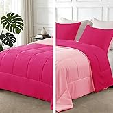 Exclusivo Mezcla Lightweight Reversible King Size Comforter Set, Down Alternative Comforter with 2 Pillow Sham, King Size Bedding Set for All Seasons, Hot Pink/Bright Pink