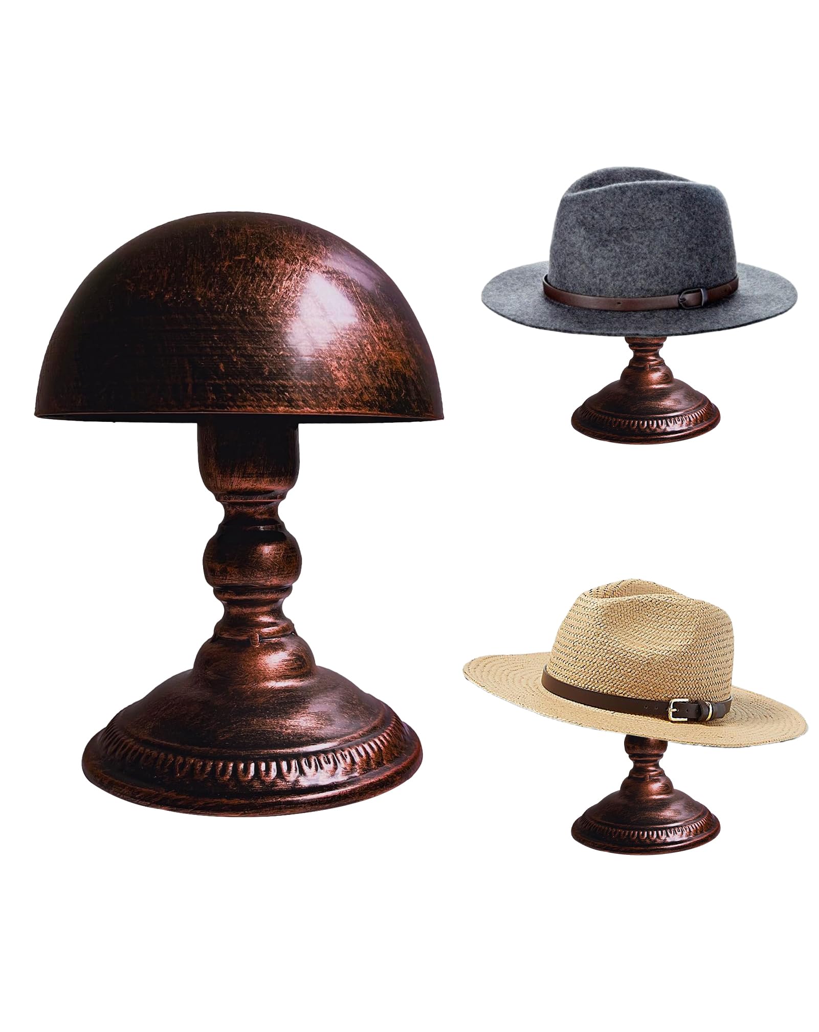 Photo 1 of CHADWICK Hat Stand Vintage Style Dome Shape Freestanding Hat Stands for Display Metal Hat Display Stand Cowboy Hat Rack Wig Holder Hat Rack Stand Helmets Wigs Hats Caps Stand (Bronze)