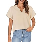 OPOIPIN Women's Casual V Neck Top Loose Fit Short Sleeve Work Blouse Shirt Tunic