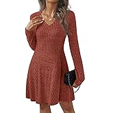 AUTOMET Womens Sweater Dresses Winter Long Sleeve Fall Fashion 2026 V Neck A-Line Flowy Mini Casual Dress Comfy Work Clothes