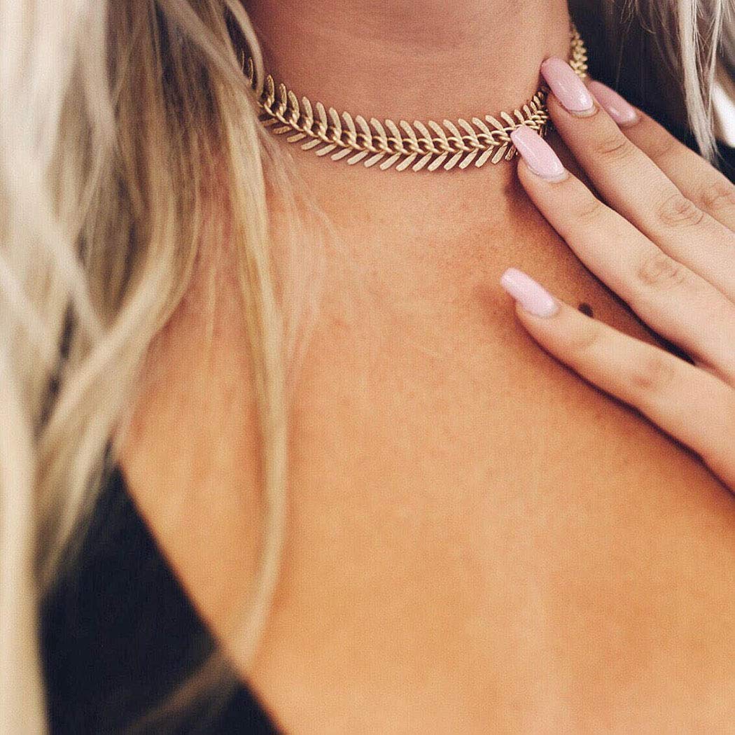 Yienate Fashion Necklace Fishbone Chain Choker Simple Trendy Jewelry for Women and Girls (Gold)