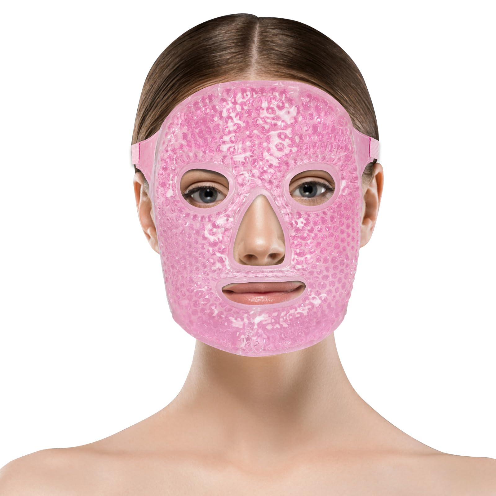 ACWOO Ice Mask for Face, Reduces Swelling and Dark Circles, Gel Beads, Hot and Cold Compress, SPA for Pressure and Headache, Skin Care (Pink)