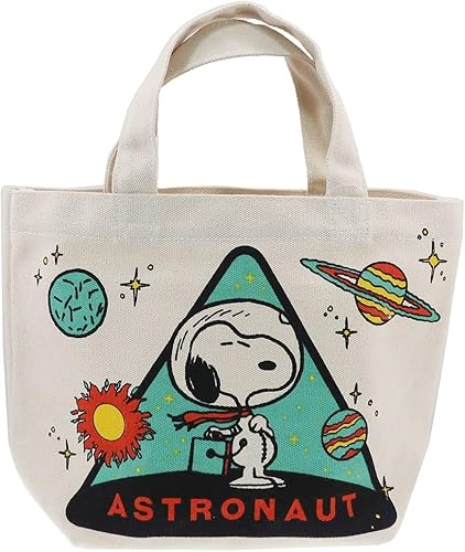 Amazon Co Jp ミニトートバッグ ピーナッツ スヌーピー 50周年記念 アストロノーツ 宇宙飛行士 Peanuts Snoopy キャンバス生地 帆布 マチ付き ランチトート コットンバッグ トライアングル ホーム キッチン
