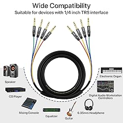 EBXYA 4-Channel 1/4 Inch TRS Snake Cables 3ft
