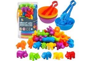 RAEQKS Counting Sorting Toys Matching Stacking Toys with Bowls Preschool Learning Activities Educational Sensory Game Montessori STEM Toy Daycare Sets Animals Gifts for Toddlers Kids Boys Girls