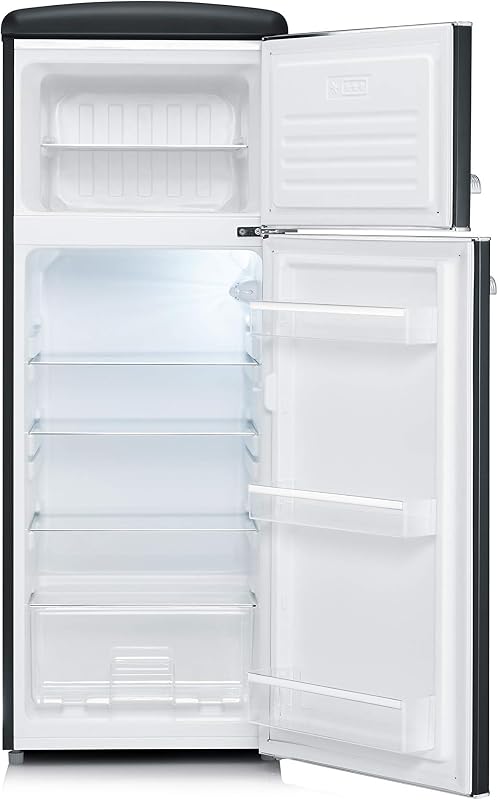 - Frigorífico combi retro de 206 L, frigorífico y congelador combinado de 2 puertas, altura 146 cm, bajo consumo y silencioso, negro, RKG 8932
