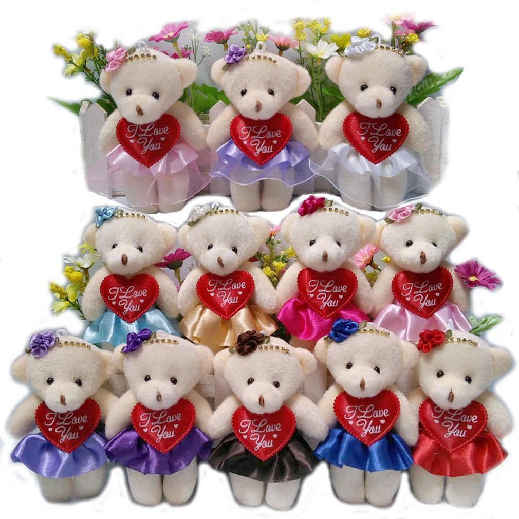 ZhinderLand Wholesale Plush Teddy Bear I Love You Heart 12cm Stuffed Bear Wedding Gift Valentines Bear Random Assorted Bears (10 pcs)