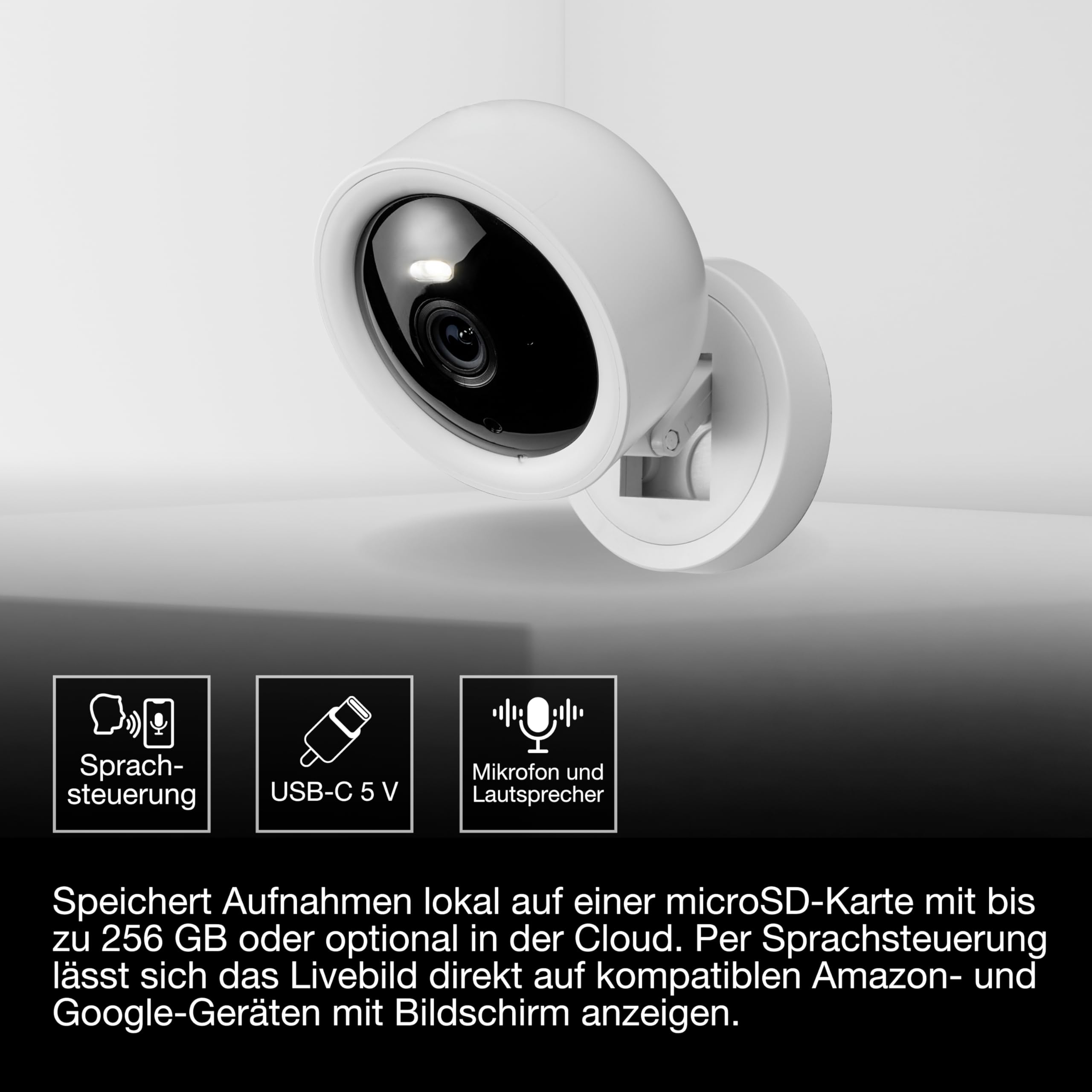 Osram SMART+ WiFi Kamera 4MP 2K QHD, Nachtsicht 7m, Zwei-Wege-Audio, microSD 256GB, Alexa kompatibel, Indoor Weiß 3