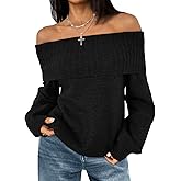 LILLUSORY Off The Shoulder Sweater Womens Oversized Loose Knit Chunky Pullover Sweaters Long Sleeve Top