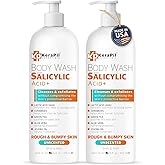 KERAPIL Salicylic Acid Body Wash - Skin Non-drying, Gentle Exfoliates Rough and Bumpy Skin, Body Acne Wash, BHA & AHA - Unscented Exfoliating Body Wash, Made in USA - (16 fl oz x 2)