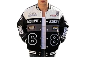RAOENJADO Racing Jacket Mens Bomber Jacket with Faux Leather Sleeves Varsity Style Baseball Jacket for Men