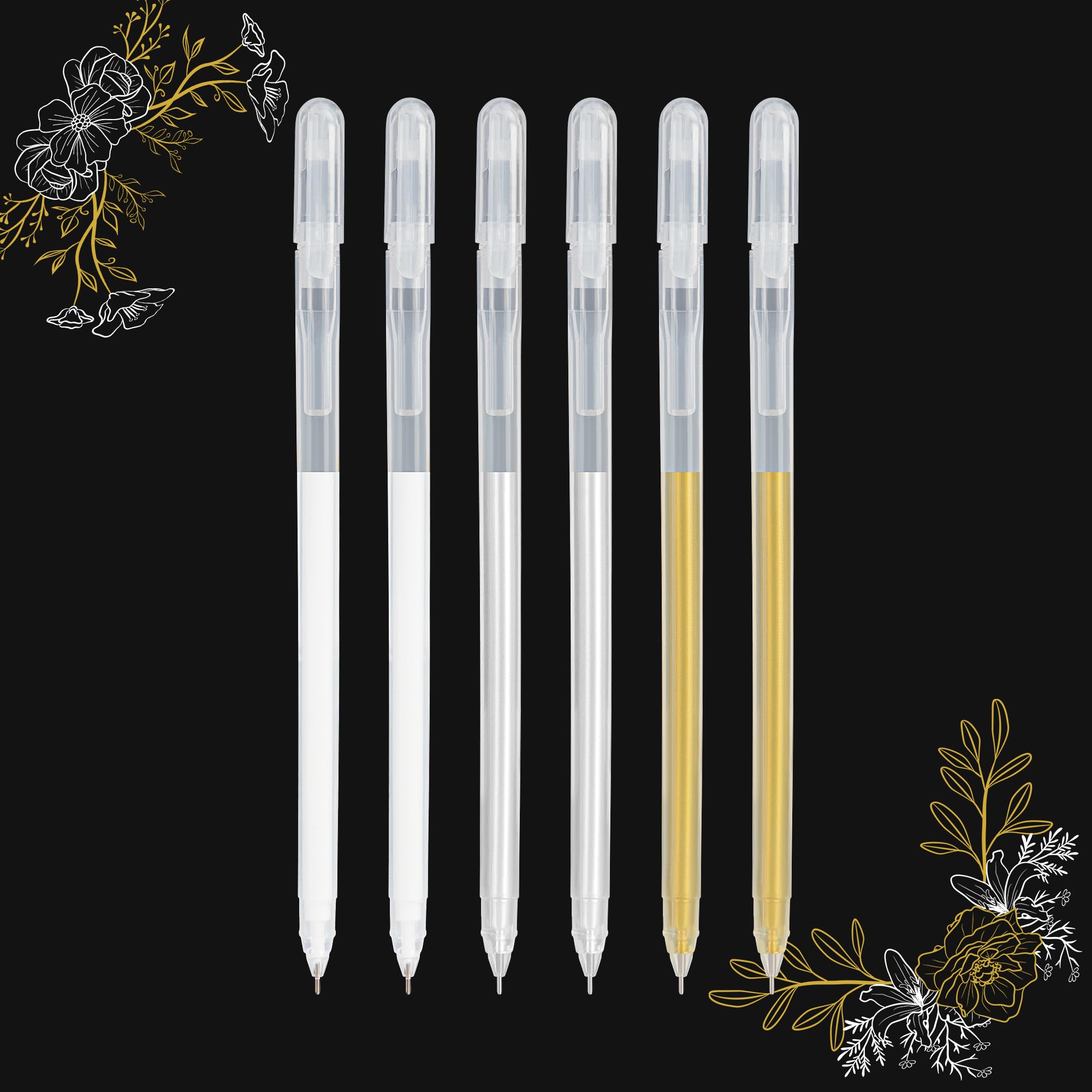 SMOOTHERPRO White Gold Silver Gel Pen Set | Highlight Gel Ink Pen | 0.6mm Fine Art Liner Drawing Pen | for Black Dark Paper Drawing Sketching Design Supplies (GWS06-6) | 6 Pack