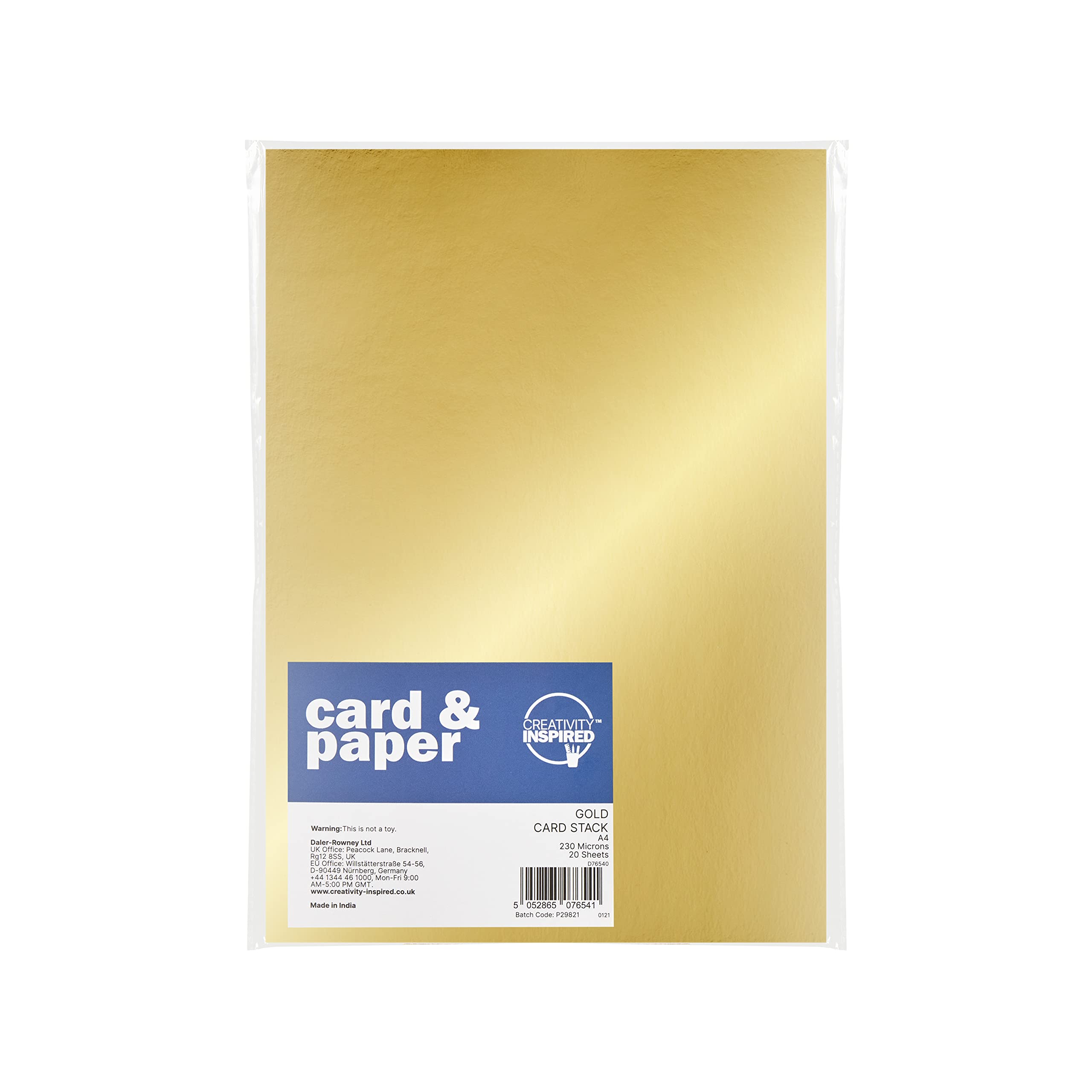 Creativity Inspired Basic Gold A4 170gsm Card Pack, 50 Sheets One-Sided for Crafting, Children Art Activities & Scrapbooking, Ideal for Hobbyists and Professional Crafters, Adults & Kids