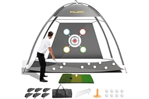 FILORI Golf Practice Net 10x7FT - Golf Hitting Net with Tri-Turf Mat, 8 Balls, Tee & Carry Bag, Indoor/Outdoor Backyard Training for Driving Chipping Swing, Ideal Gifts for Men Dad Husband Golfer