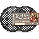 Bakken- Swiss Non-Stick Pizza Pan with Holes - 13-Inch Perforated Pizza Crisper Carbon Steel Pizza Pan - 2 Round Pizza Trays - PFOA PFOS and PTFE Free