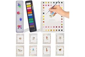 WONTOPER Watercolor Workbooks, Beginner-Friendly, 12 Colors Watercolor Paint Set with Paint Brush, 16 Spiral-Bound Pages Water Coloring Books,Color Workbook Arts and Crafts Gift
