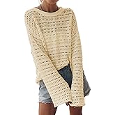 Sidefeel Womens Fall Sweaters 2025 Lightweight Casual Long Sleeve Crochet Hollow Out Knit Pullover Tops Clothing