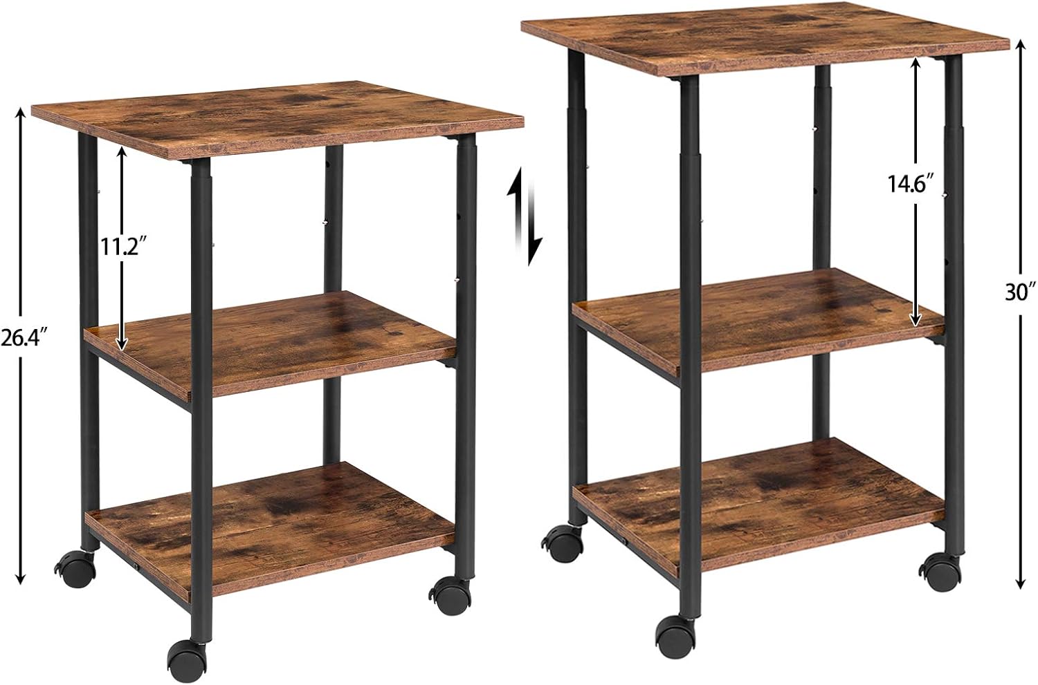HOOBRO Mobile Printer Stand, 3-Tier Printer Cart with Storage Shelf, Height Adjustable Machine Cart on Wheels, Projector Cart, Industrial Style in Office, Home Office, Rustic Brown BF03PS01: Electronics