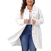 Agnes Orinda Women's Plus Size Denim Jacket Casual Long Distressed Button Up Pockets Jean Jackets Fall Outfits