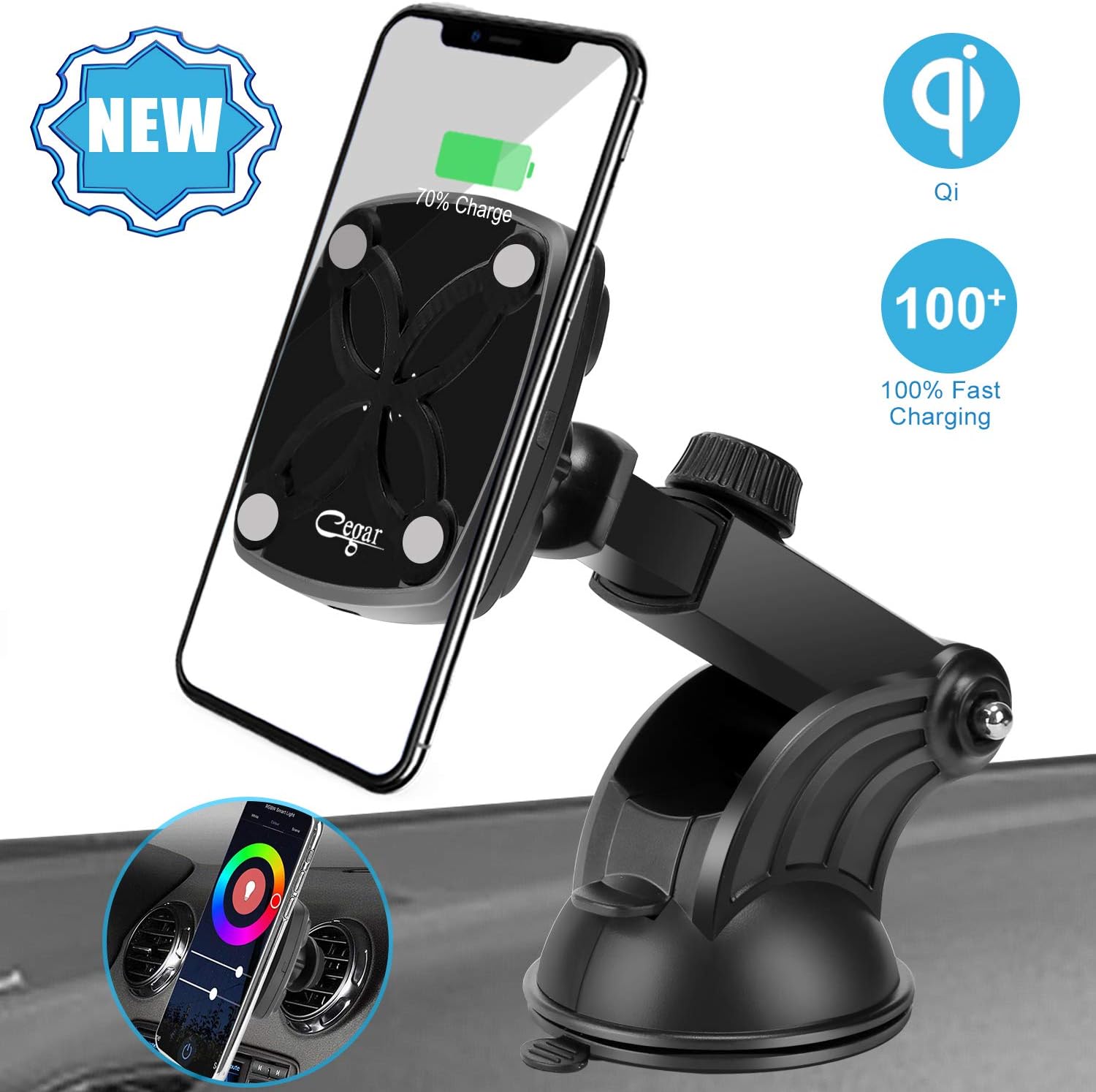 Cegar Magnetic Wireless Car Charger,10W/7.5W Car Charging Mount, QI Fast Charging Windshield Dashboard & Vent Car Phone Holder for Phone 11/11 Pro/11 Max/Xs/XS Max/8,Samsung Galaxy S10/S10 Plus/S9/ S9