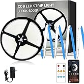 Yeewhale COB LED Strip Lights 50ft,6000K DC 24V Dimmable White Flexible LED Rope Lights for Bedroom,with Remote and app Control LED Lights Strip for Living Room, Shelf, Cabinet