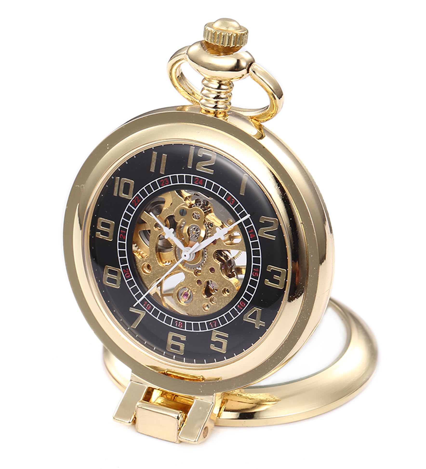 Infinite U Unique Right Angle Hand Wind Mechanical Pocket Watch Black Arabic Numerals Steel Pendant Necklace Golden