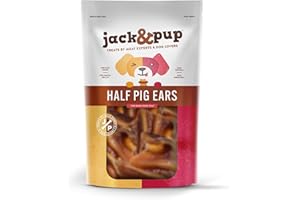 Jack&Pup Natural Half Pig Ears for Dogs Large, Pigs Ears for Dogs - Premium Dog Ear Treat - Dog Chew Treats for Large and Small Breeds (18 Pack)