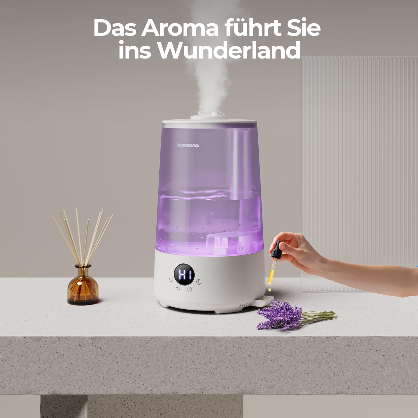 Homvana Luftbefeuchter Schlafzimmer Top-Fill, 3.6L 360°Cool Mist 34H Dauerhaft, Ruhig 16dB (SilentSpary Tech) Klein, Kinderzimmer Baby, BPA Free, Aromadiffusor für Pflanzen 7-Color Night Light