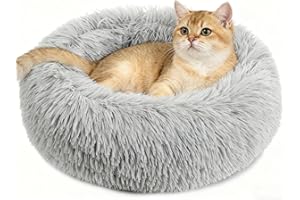 Cat Bed - Calming Cat Bed for Small Kittens Donut Washable Round for Indoor Kittens and Puppies, Anti-Slip Round Fluffy Plush