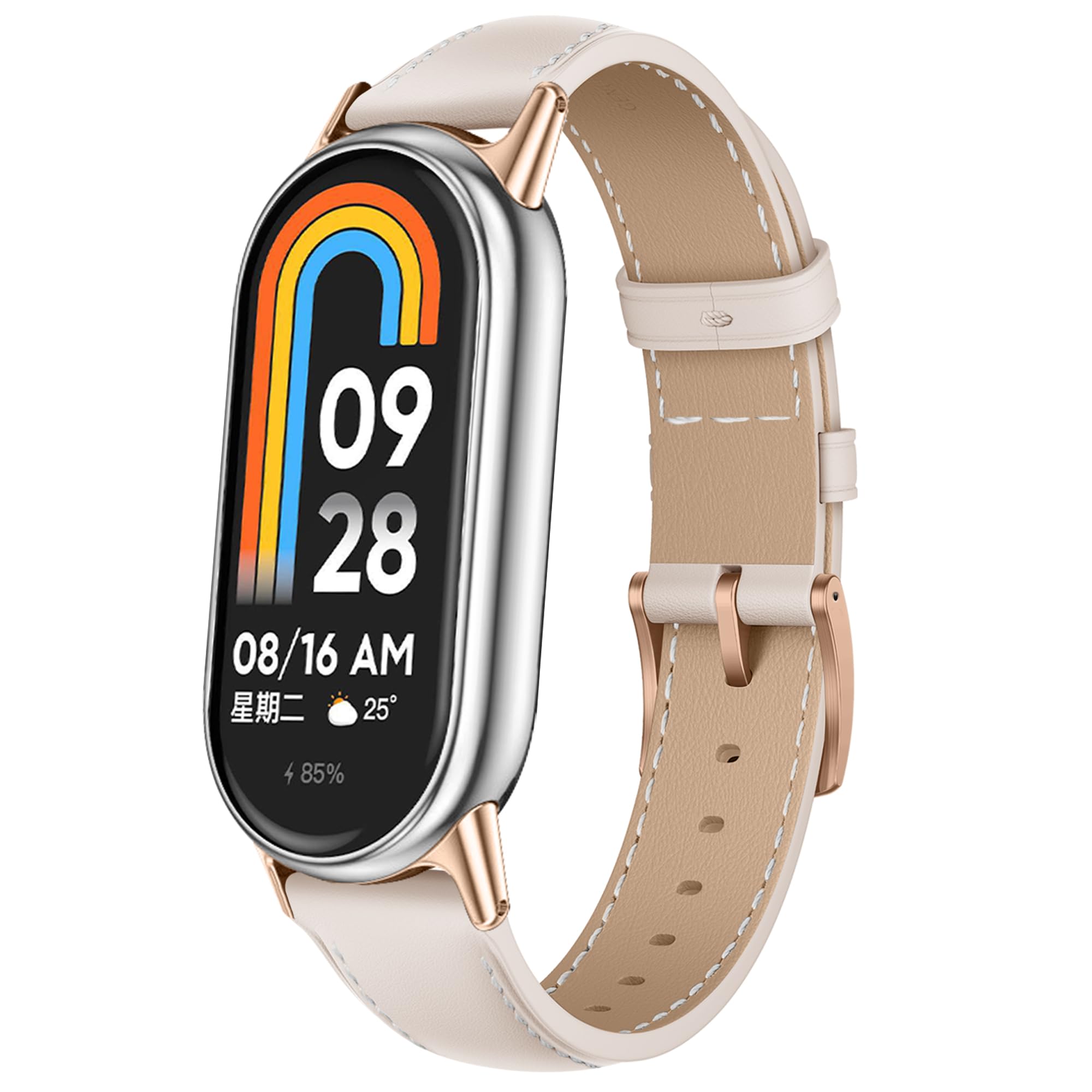 KoGiio Strap Compatible With Xiaomi Smart Band 9/8, PU Leather Adjustable Watch Band, Soft Replacement Bracelet in Off White