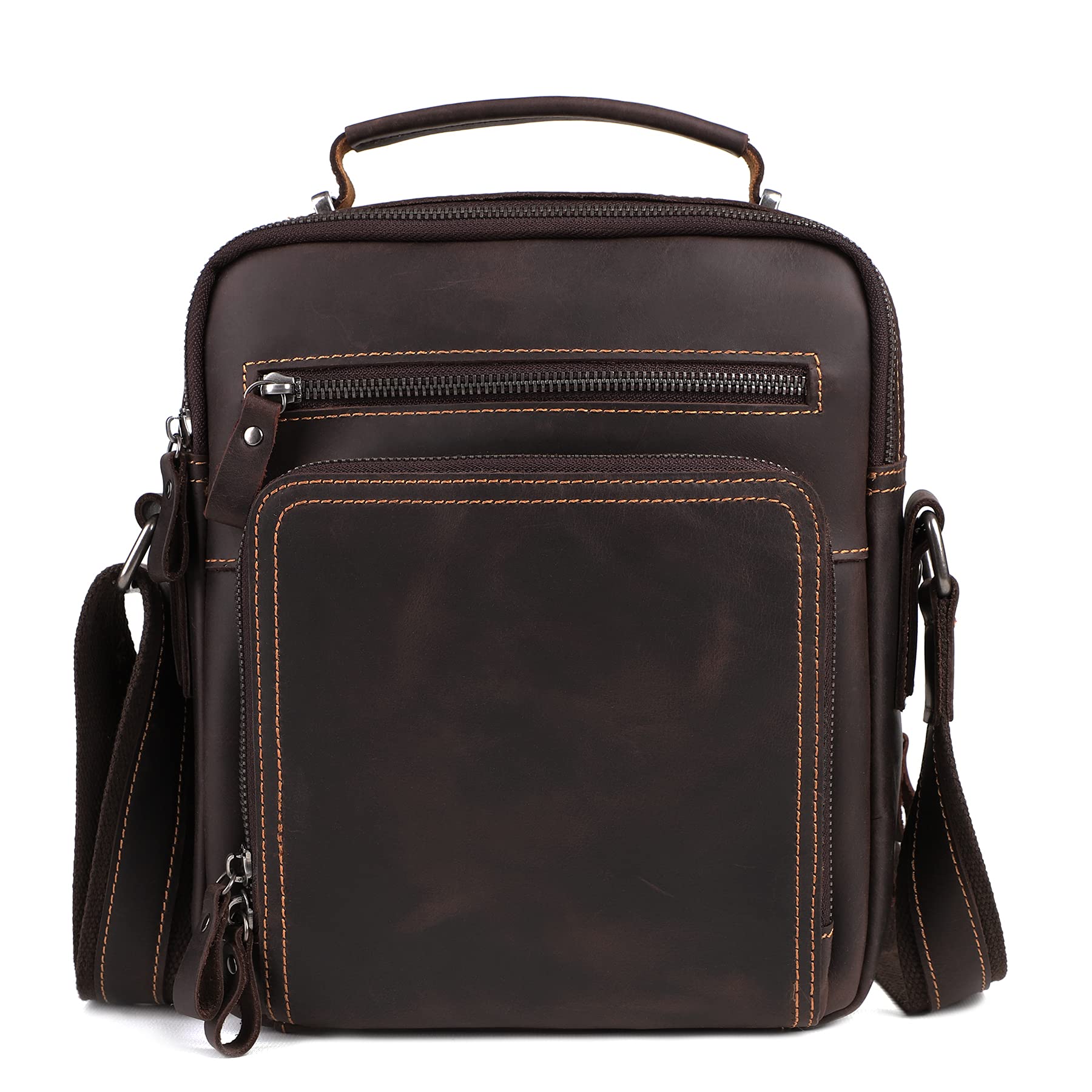 Photo 1 of Genuine Crazy Horse Leather Small Messenger Bag for Men,Man Purse Vintage Shoulder Crossbody Bags for Work Business Travel