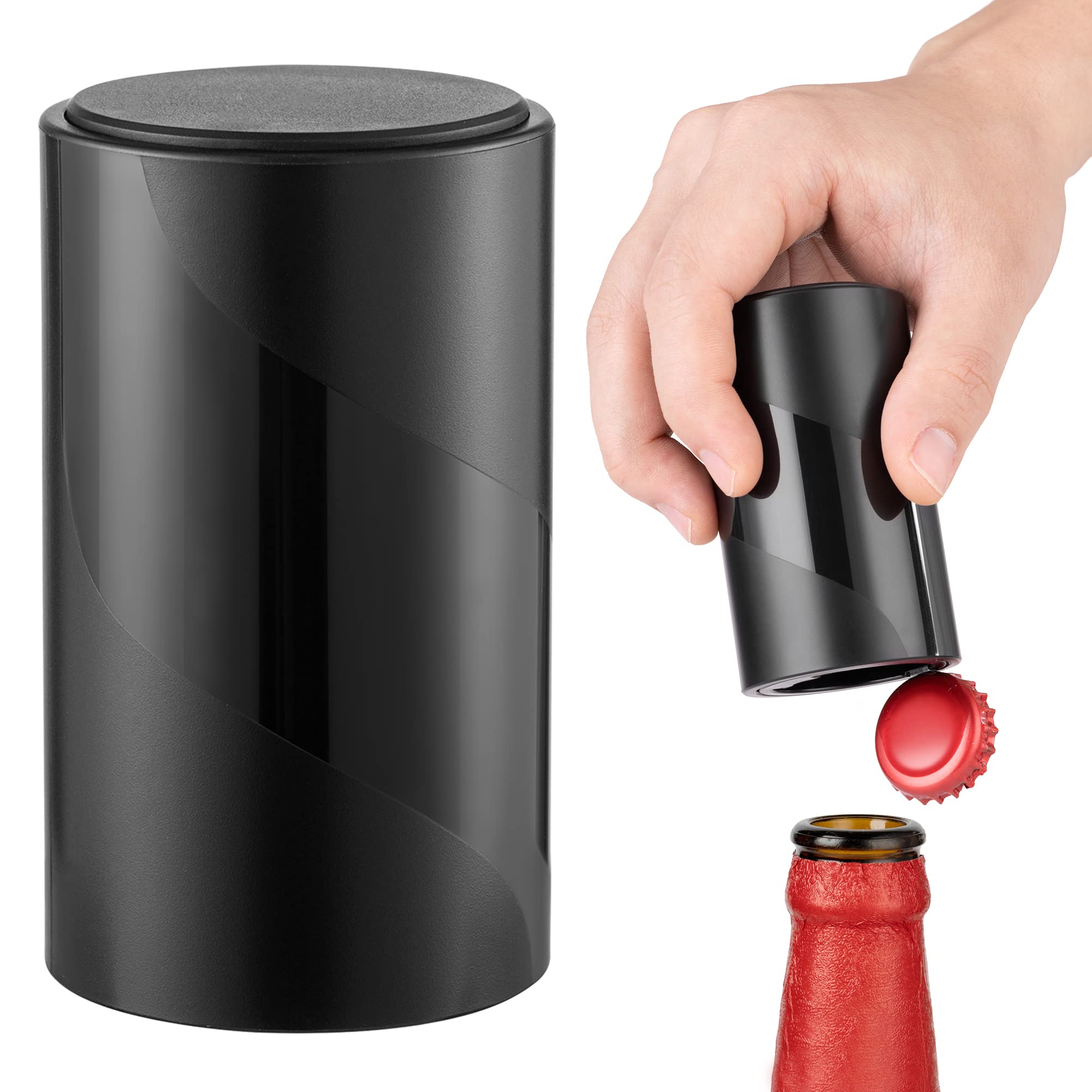 VinFlow5 Automatic Beer Opener (Black), Magnetic Bottle Caps Remover, Push Down - Pull Up w/No Cap Damage for Bottle Top Collectors