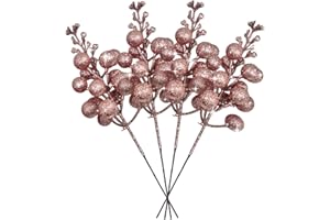 ZEBMOON 36Pcs Rose Gold Christmas Glitter Berries Stems, 7.5 Inch Artificial Christmas Picks, Glitter Berry Branches, Berry Holly Picks Stems for Christmas Tree Ornaments, DIY Xmas Wreath Party Home Decor