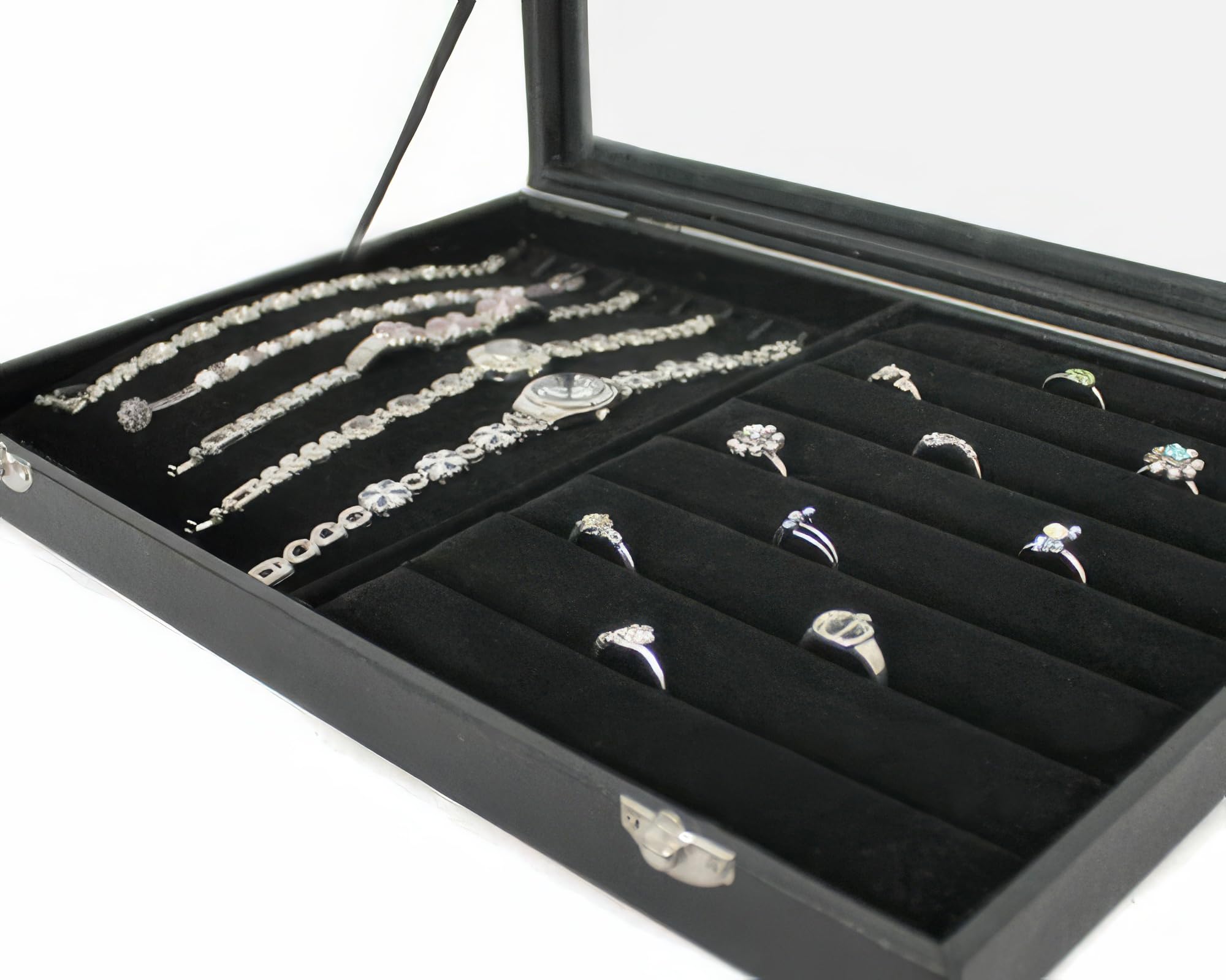 Yudu 2 in 1 Jewellery Box Jewellery Display Case Glass Lid for Chains Rings