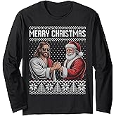 Ugly Christmas Sweater Jesus and Santa Funy Long Sleeve T-Shirt