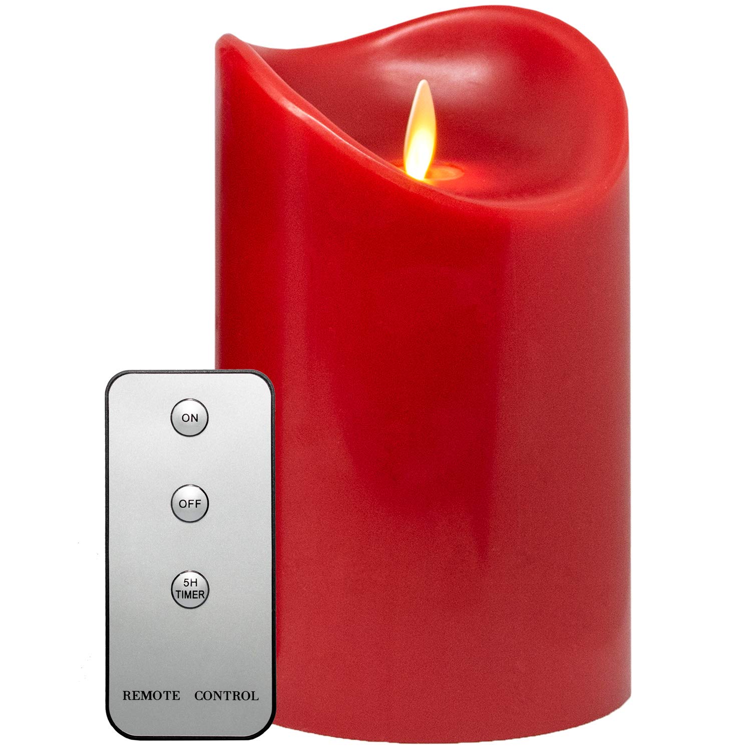 TRONJE 6" LED Candle Red with Timer and Remote Control - flameless 15cm Pillar Wax Candle with Moving Flame - Battery Operated - Burn Time 1000h