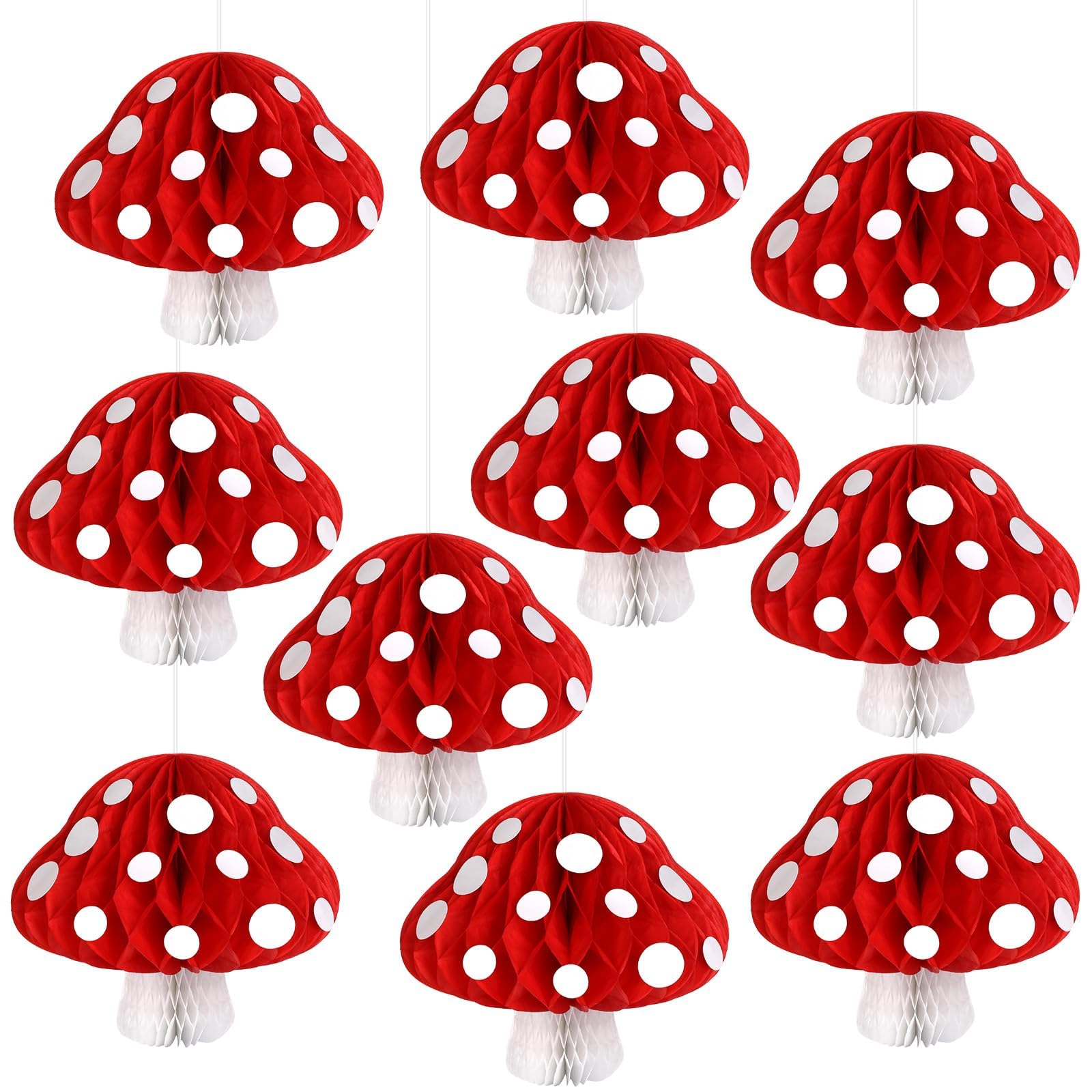 Photo 1 of 10PCS Mushroom Party Decoration Mushrooms Honeycomb Centerpieces for Table Paper 3D Mushroom Hanging Ceiling Sign Party Supplie VBS 2025 Nature Wonderland Birthday Baby Shower Party Garden Decor